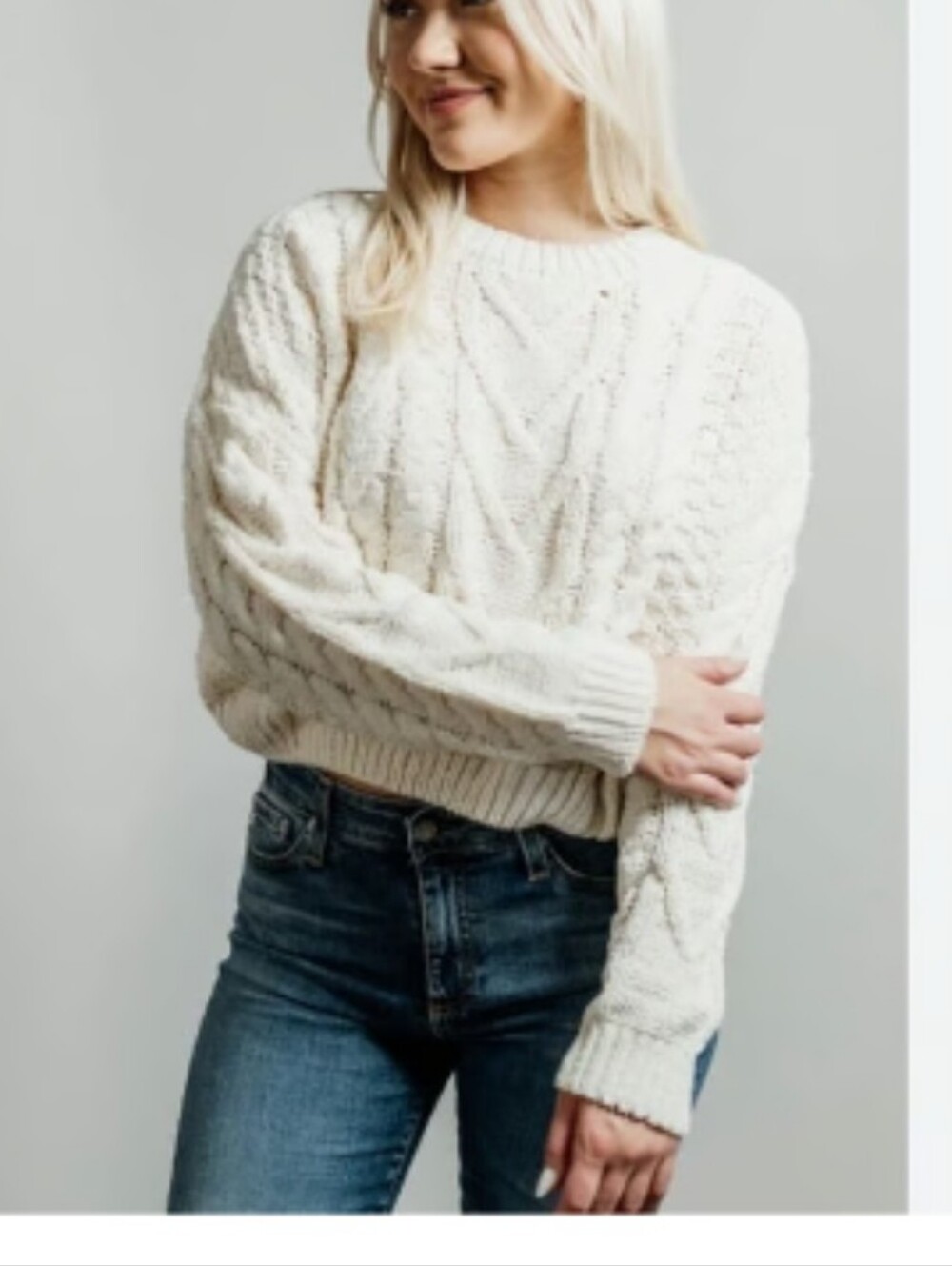 NWOT Cozy Cable Knit Crewneck Sweater in Cream
